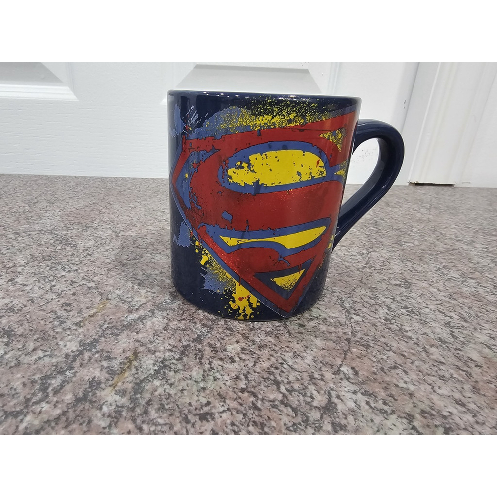 Superman DC Comics Distressed Street Art Logo 14 OZ Ceramic Mug Silver Buffalo - Picture 2 of 5